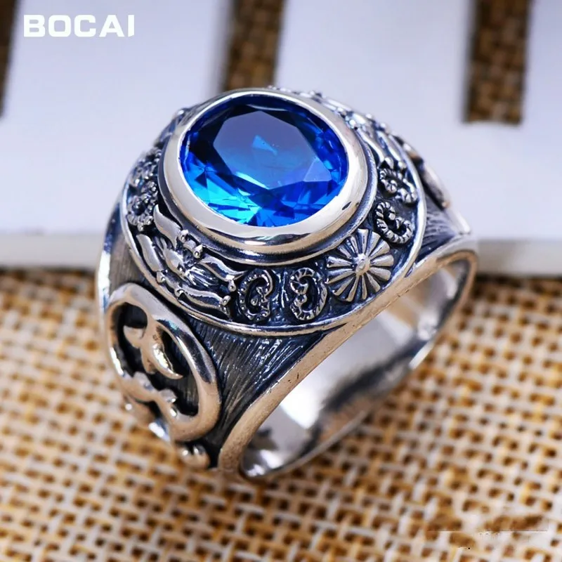S925 серебряные ювелирные изделия,, винтажное серебряное кольцо с голубым кристаллом, кольцо с тотемом, властное мужское кольцо