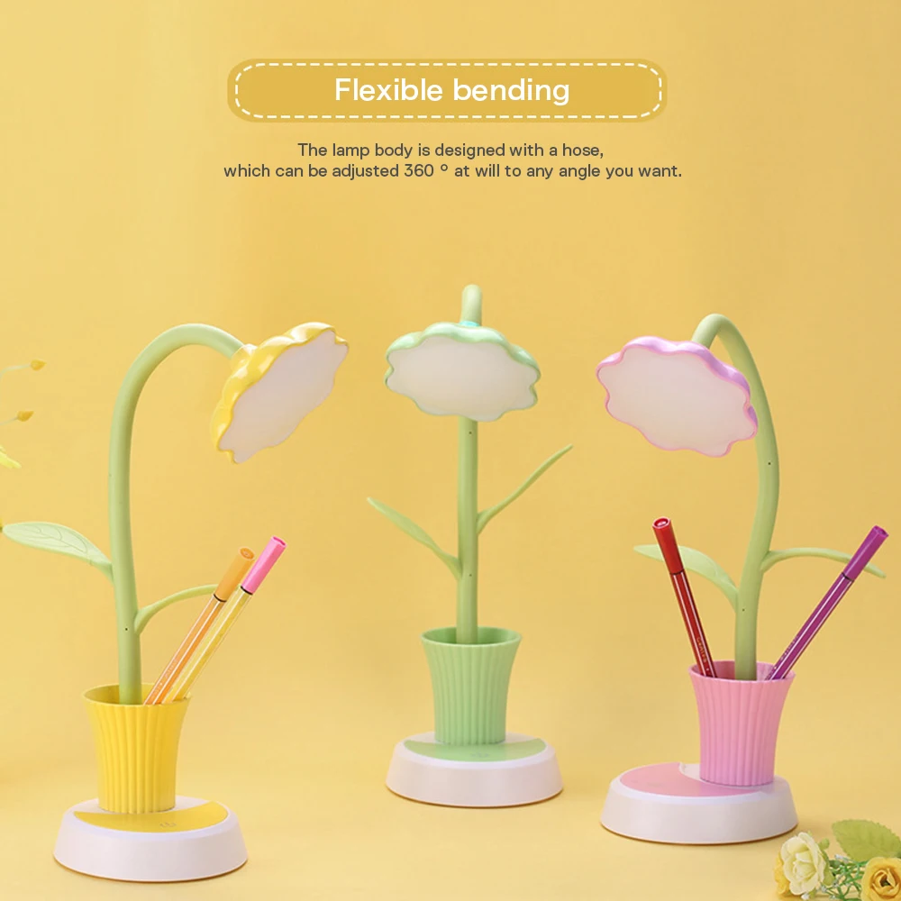 

2 In 1 LED Table Lamp with Pen Holder Touch Control Dimming Sun Flower Desk Lamp Children Study Lamp Eye Protection Table Light