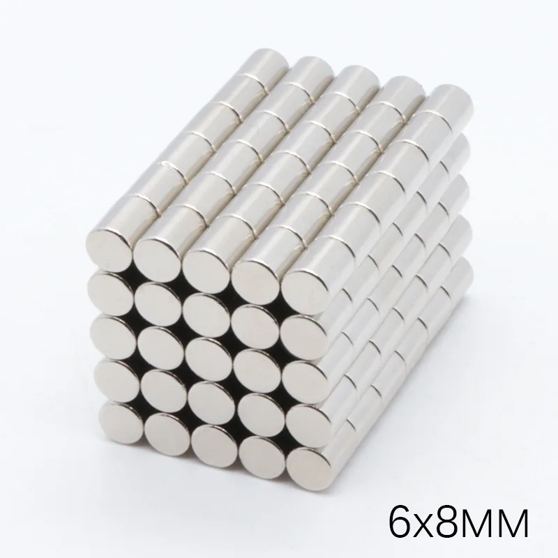 200pcs 6x8 mm N35 NdFeB Super Strong Powerful Small Round Rare Earth Neodymium Magnets 6 x 8mm Bulk Customized Fridge