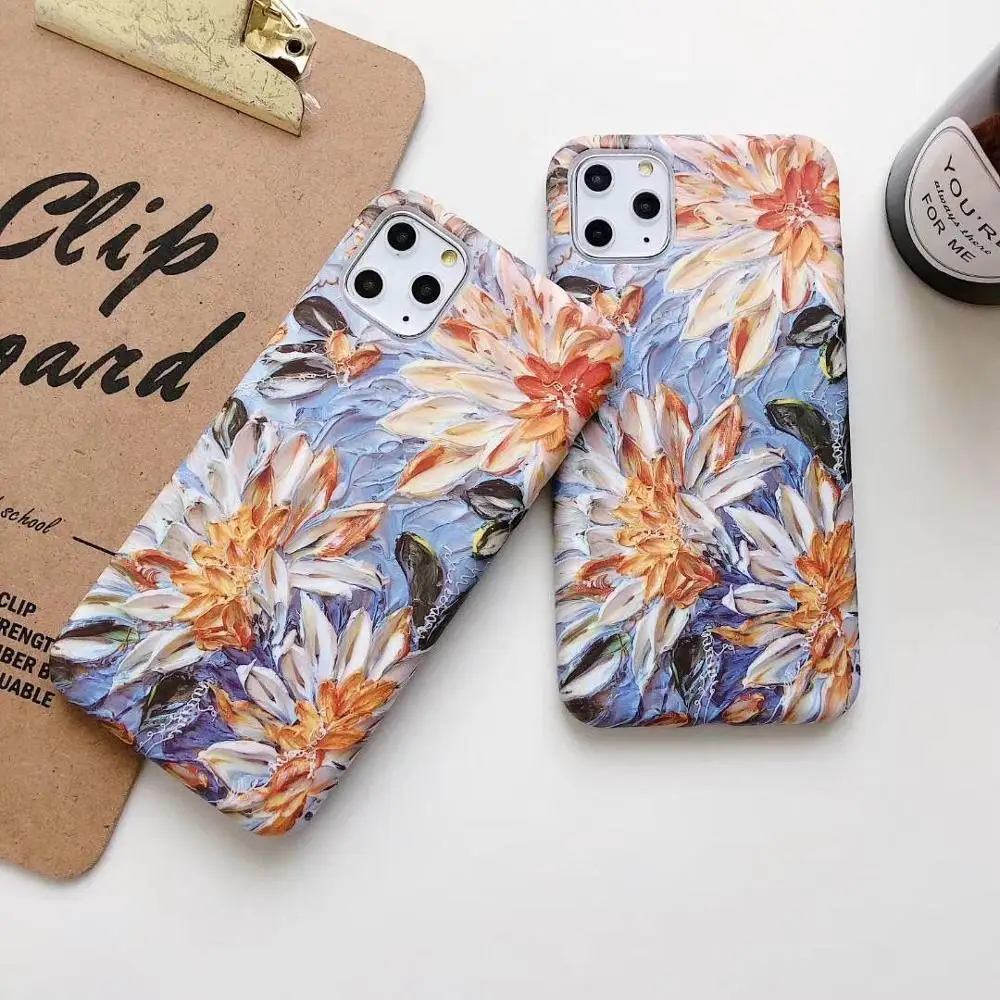 LACK Oil painting Daisy Flower Matte Soft silicone Cases For iphone 11 11Pro Max X XR XS XS Max 6 6S 7 8 7Plus Art Phone Cover