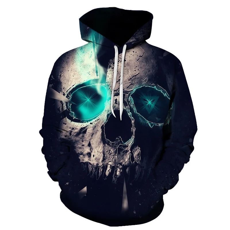 spring autumn newest men hoodie blue flame skull 3D digital printing sweatshirt men women fashion hot loose hooded pullover