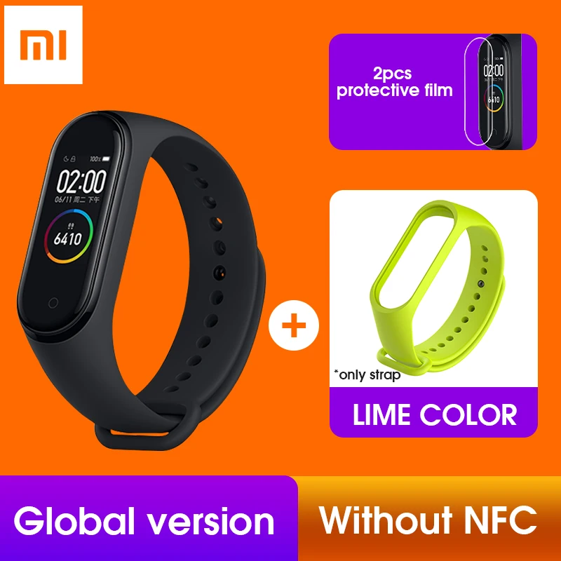 GL Add Green strap Xiaomi mi смарт-браслет 4, 3 цвета, AMOLED экран, mi Band 4, фитнес-браслет, Bluetooth, Smartband, спортивный, водонепроницаемый - Цвет: GL Add Green strap