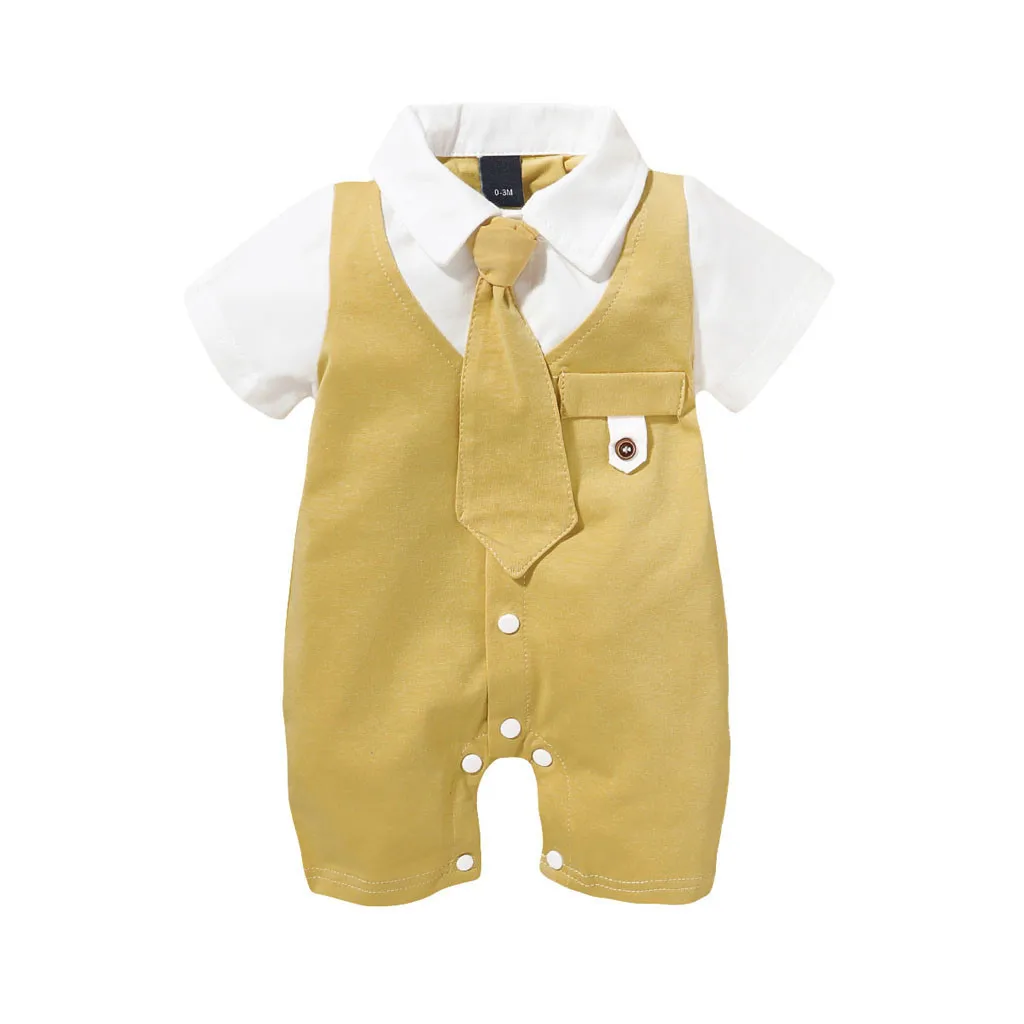 Newborn Infant Baby Boys clothes Solid Gentleman Tie Romper Jumpsuit Outfits Baby Clothing Short Sleeve T-shirt #C