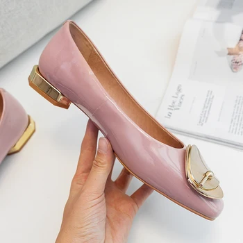 

Office Ladies Pumps Women Spring Autumn Genuine Leather metal Decoration Casual Party Shoes Woman low Heeled