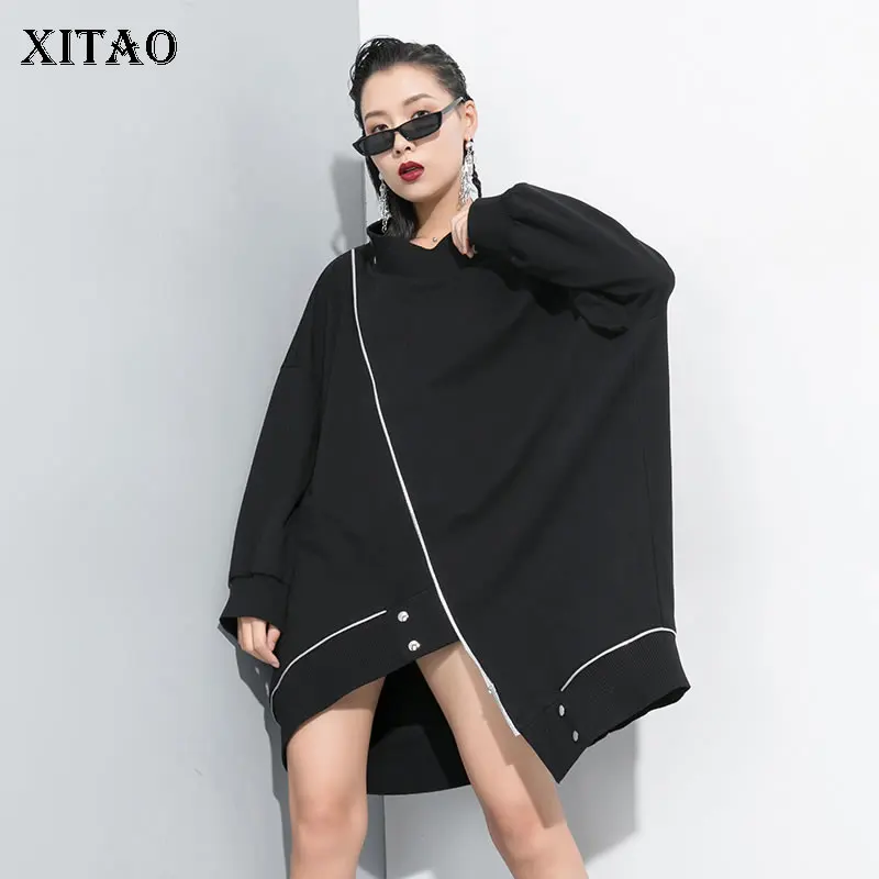 

XITAO Irregular Black Sweatshirt Women Clothes 2019 Pullover Sequin Elegant Patchwork Small Fresh Minority Sweatshirt GCC2124