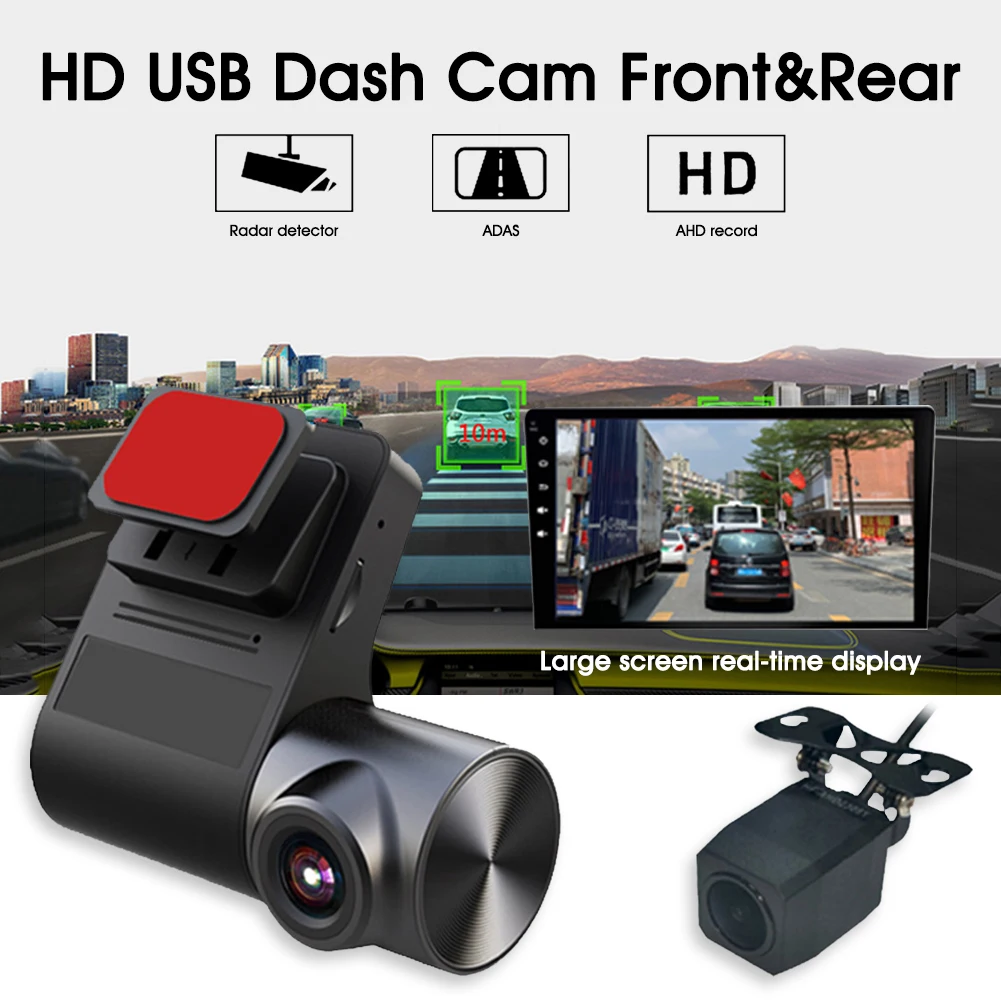 

Parking Monitor Dash Cam Front and Rear Camera for Cars 720P@30fps, 270Â° Wide Angle, with Night Vision, Loop Recording, ADAS,