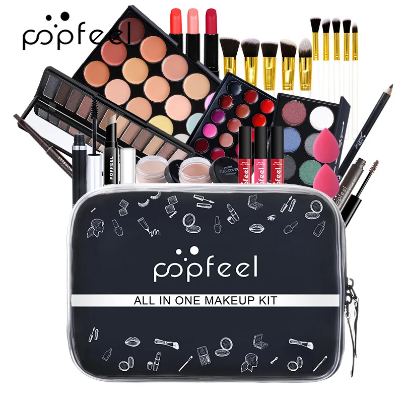 POPFEEL Makeup Kits for Beginners All In One Essential Blend Makeup Kit Profesional Beauty Sets Box Cosmetic Bag