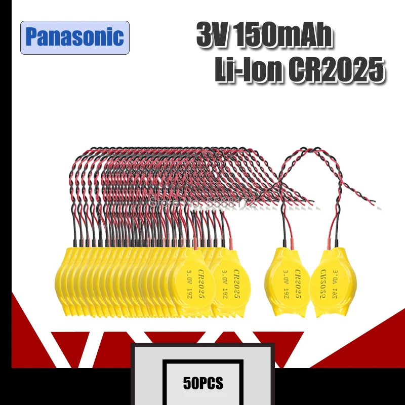50PCS LOT Panasonic CR2025 2025 Button Battery With Wire And Plug CMOS 