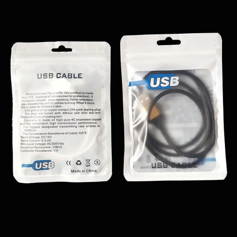 

10.5*15cm 50pcs/Lot Plastic Zip Lock Resealable Data Line Packaging Bag For USB Cable Packing Zipper Package Bags W/ Hang Hole