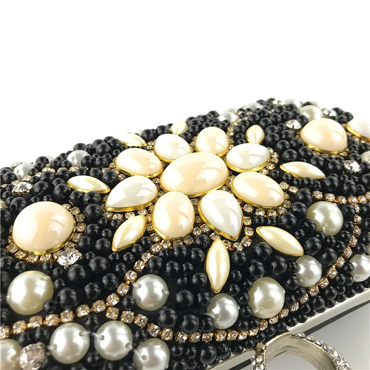 Luxy Moon Black Beads Evening Crossbody Bag Surface Detail View