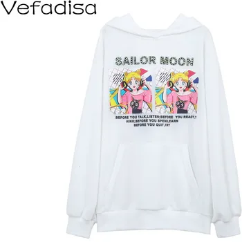 

Vefadisa Autumn Cartoon Pullovers Sweatshirt Hooded Pocket Long Sleeve Sweatshirt Cotton Blend Woman Sweatshirt 2019 QYF590