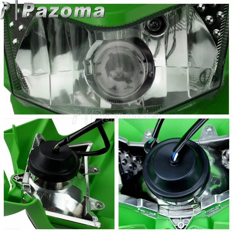 Для уличным Мотокросс двойной Спорт, обтекаемые фары для Kawasaki KMX KX KLX KLR KLE ZZR KDX 110 125 140 250 300 450 650 WR