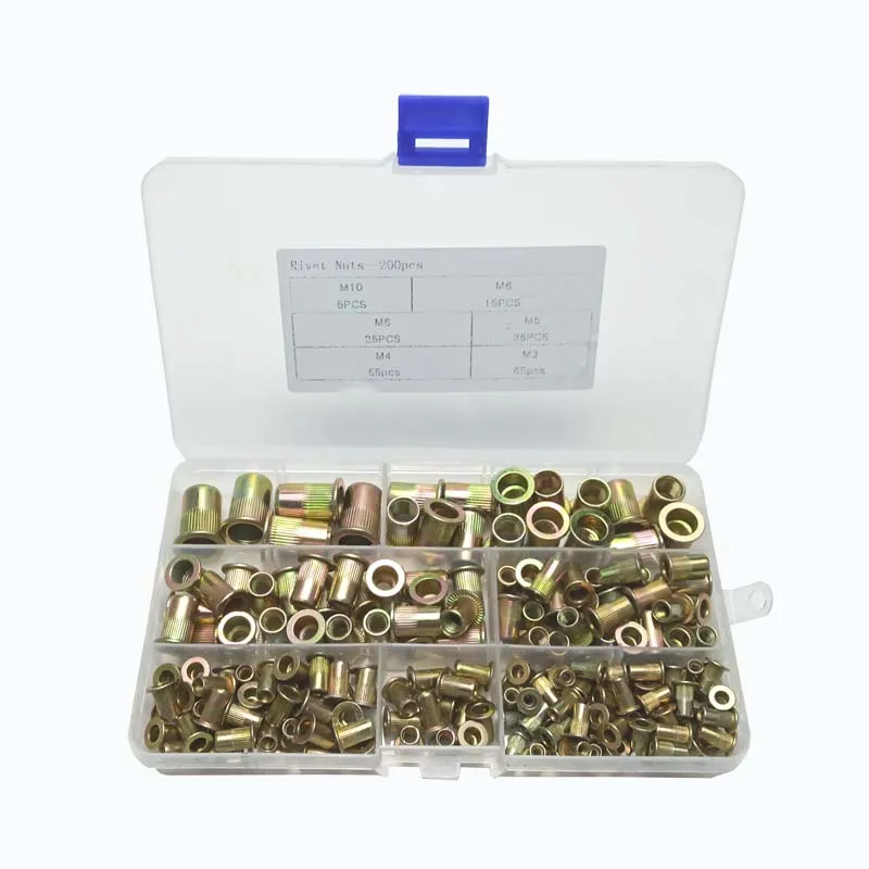 200 шт. заклепочные гайки с резьбой M3/M4/M5/M6/M8/M10 Rivnuts оцинкованная потайная головка заклепочная закладная деталь гайка с плоской головкой Nutsert