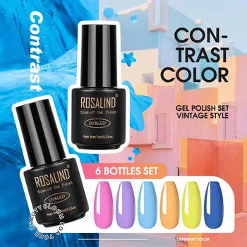 

ROSALIND Gel Nail Polish Kit All For Manicure 6PCS/Set Nails Art Design Gel Lacquer Soak Off Semi Permanent UV Gel Polish Set