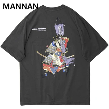 

MANNAN 2020 Hip hop Streetwear Japanese Samurai Angry Bear Print t shirt hip hop Easy Loose Short Sleeve T-Shirt Fashion tee
