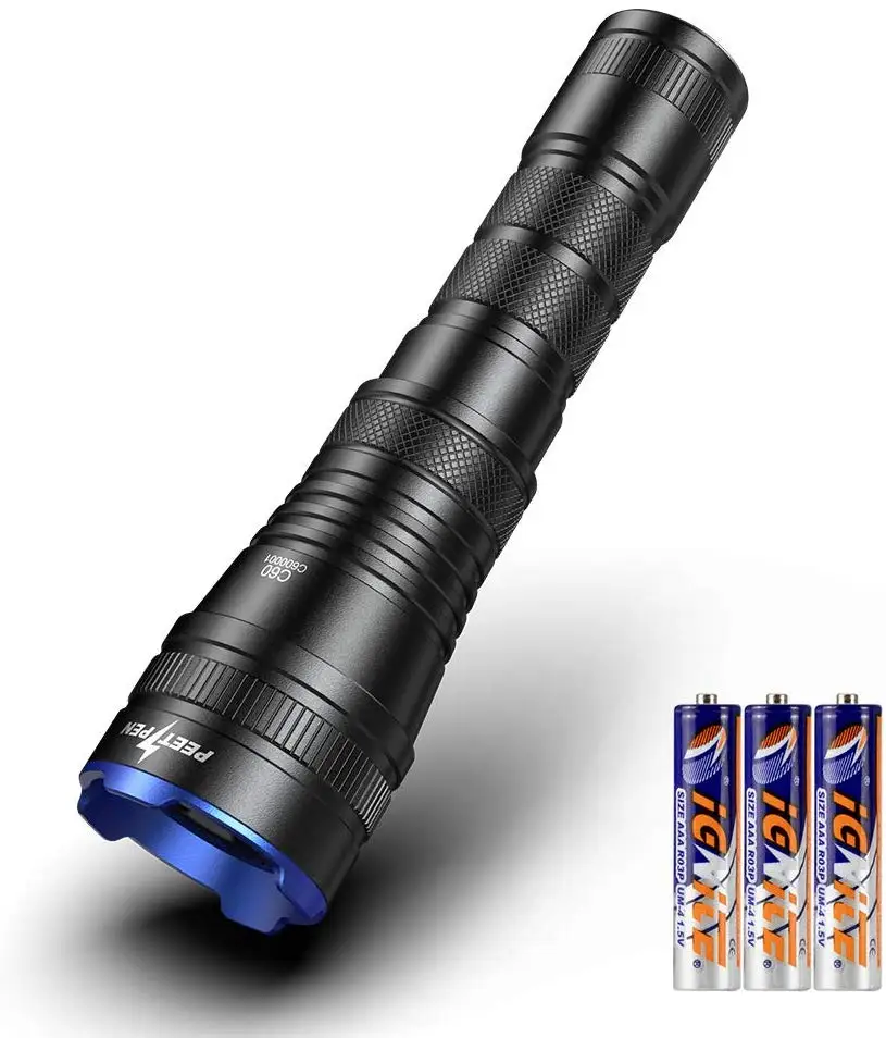 Светодиодный тактический светильник-вспышка 1000 люмен, фонарь с масштабированием, IPX6, водостойкий, ультра яркий фонарь, 4 режима, светильник, 3 типа AAA, в комплект входят батарейки