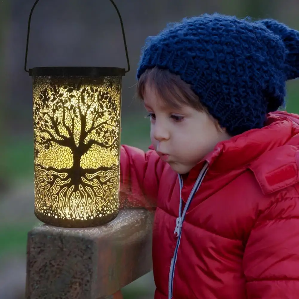 Outdoor Wrought Iron Solar Light Two Tree Solar Hanging Lanterns Waterproof Garden Night Light Portable Landscape Lighting