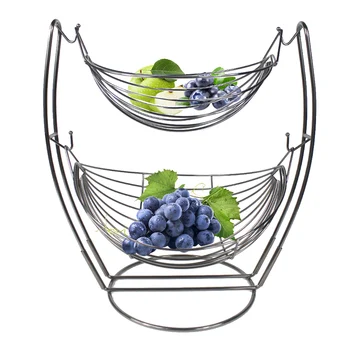 

2 Tier Display Stand Food Storage Draining Save Space Fruit Basket Easy Clean Kitchen Organizer Vegetables Living Room Removable
