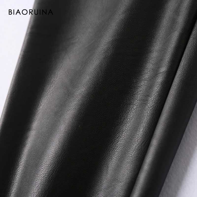BIAORUINA, женские черные повседневные штаны из искусственной кожи с высокой талией, женские модные обтягивающие брюки-карандаш, подходят ко всему, уличная одежда, новое поступление