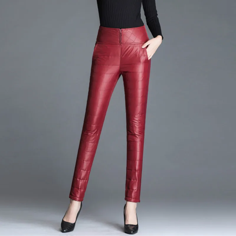 Женские зимние теплые плотные пуховые штаны новые женские обычный карандаш брюки высокая приталенная Верхняя одежда длинные брюки плюс размер S-6XL брюки