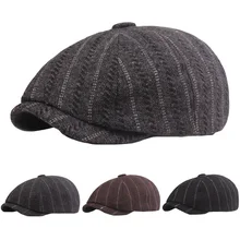 Мужская Хлопковая полосатая Кепка Newsboy Golf Baker, остроконечная зимняя теплая Кепка таксиста