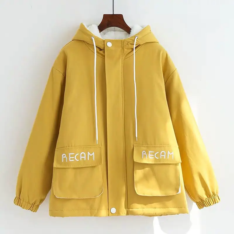yellow Neploe Harajuku, утолщенная парка с капюшоном, пальто, корейский стиль, Повседневная Женская куртка в стиле сафари,, зимняя теплая однотонная верхняя одежда на молнии, 56004 - Цвет: yellow