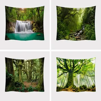 

Green Forest Tapestry Wall Hanging Psychedelic Tapestry Blanket Farmhouse Decor Window Tapestries Headboard Polyester Coverlet