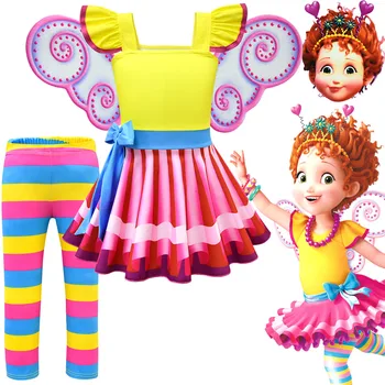

Girls Fancy Nancy Dress New Summer Toddler Children Birthday Party Dresses Cosplay Costume T shirt Pants Wings Mask Clothes