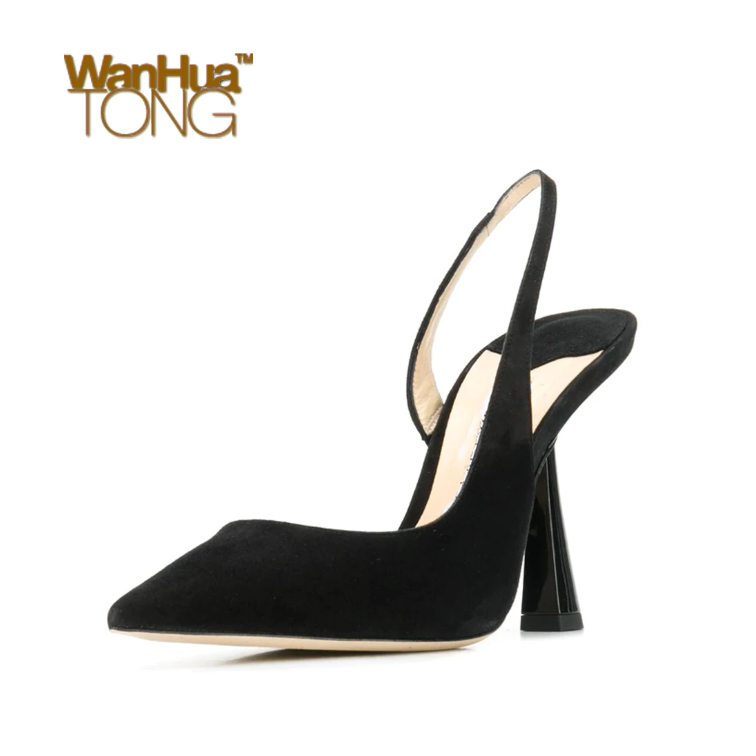 

Wanhuatong Flared Heel Pointed Toe Business Minimalism Daily Slingbacks Solid Colored Woman Fashion Shoes Size45