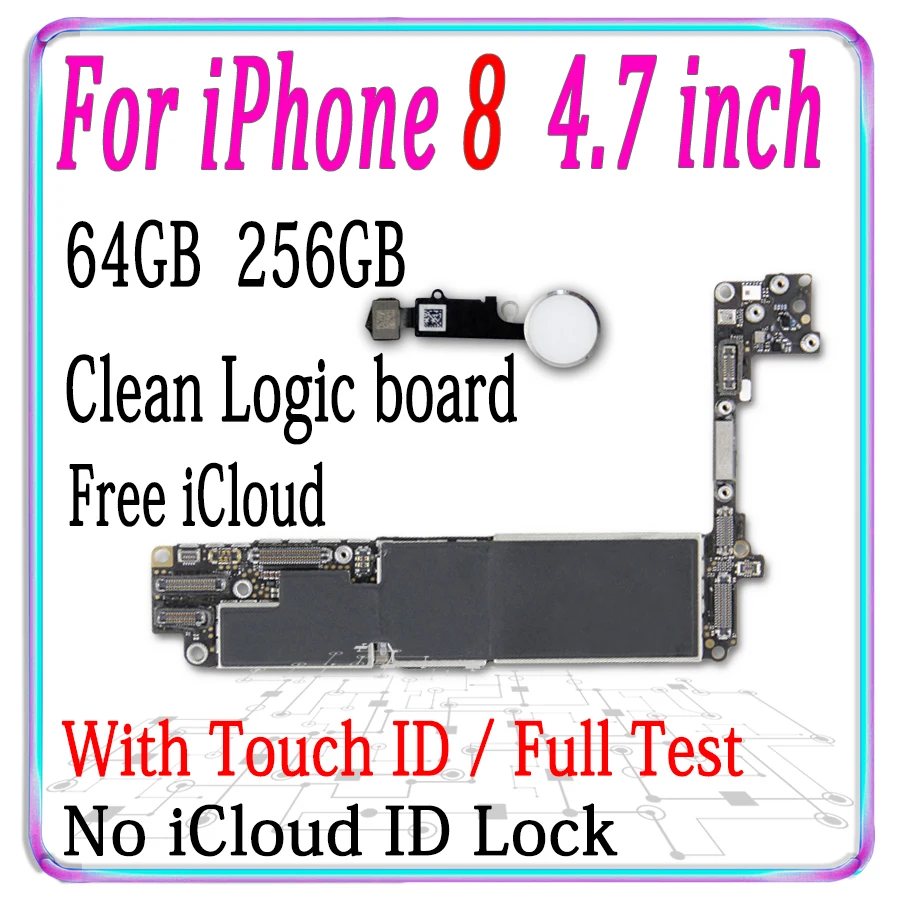 Оригинальная разблокированная материнская плата для iphone 8 с/без Touch ID, с чипами, система IOS для iphone 8, логическая плата, хорошо протестированная MB