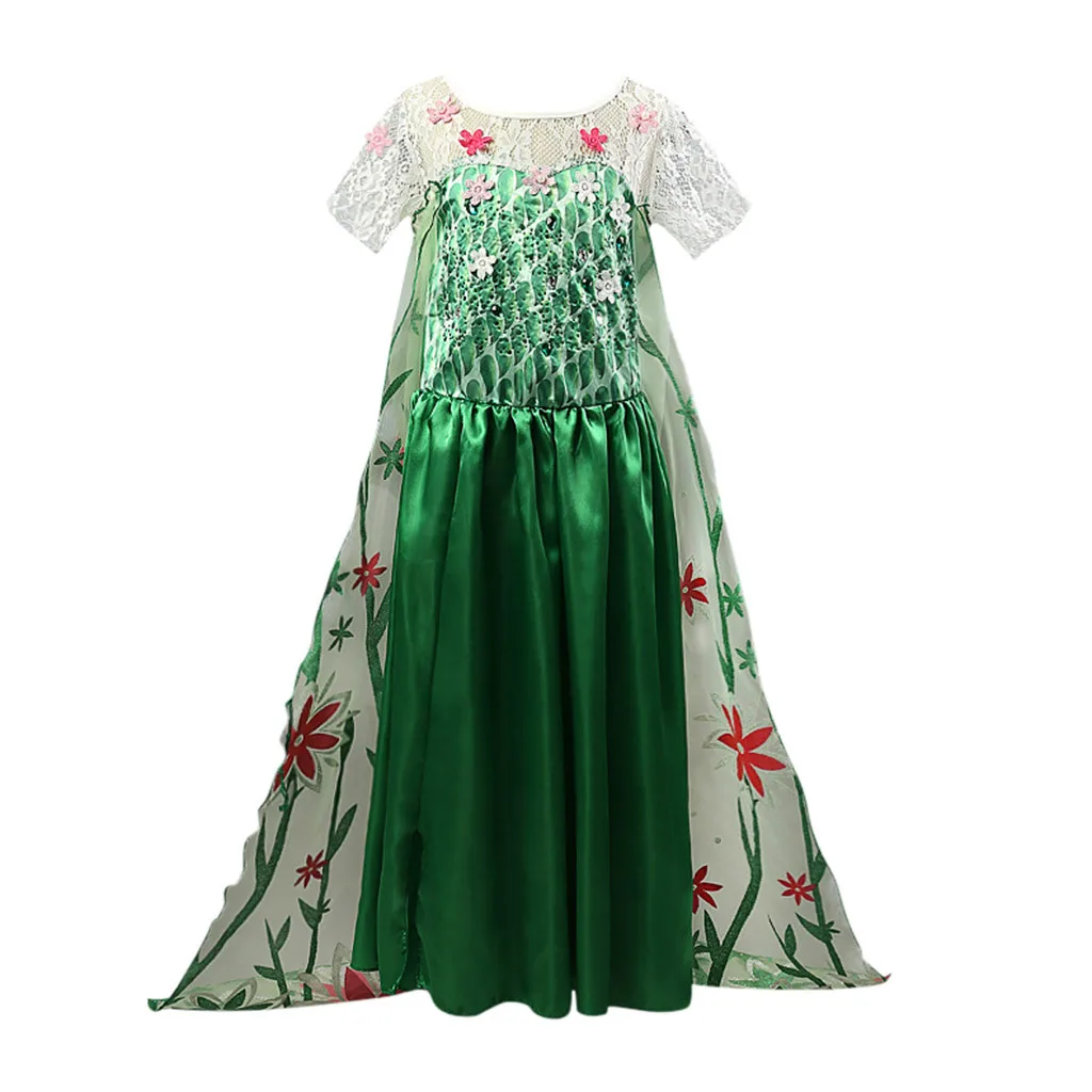 Платье Эльзы для девочек, платье Анны, Снежная королева, карнавальный костюм Эльзы, рождественское зеленое платье феи для девочек, Fantasia Elza Infantil