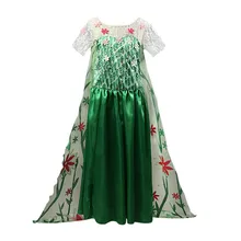 Платье Эльзы для девочек, платье Анны, Снежная королева, карнавальный костюм Эльзы, рождественское зеленое платье феи для девочек, Fantasia Elza Infantil