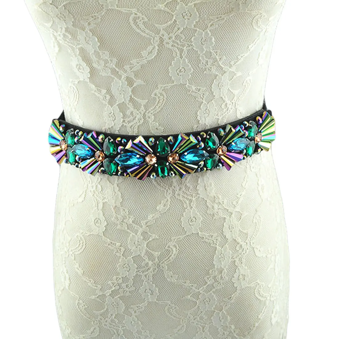 New Design Colorful Rhinestone Crystal Flower Bead Waist Belts Women Waist Belt Accessories Ladie Corset Strap Waistband