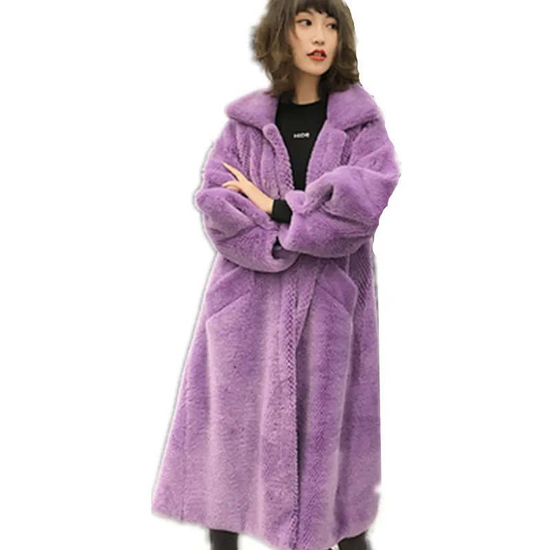 purple Новинка зимы в Корейском стиле свободные Повседневное середины Длина из искусственного меха норки пальто размера плюс плотное теплое пальто с искусственным мехом для маленьких женские куртки и пальто 654 - Цвет: purple