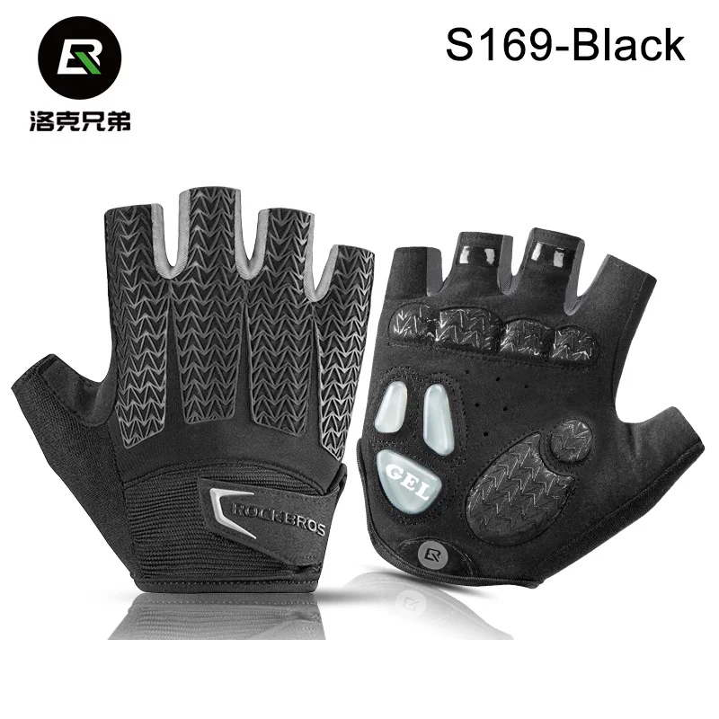 S169-Black ROCKBROS дышащие велосипедные перчатки с полупальцами, гелевая накладка, противоударные перчатки для горного велосипеда, противоскользящие износостойкие велосипедные перчатки - Цвет: S169-Black