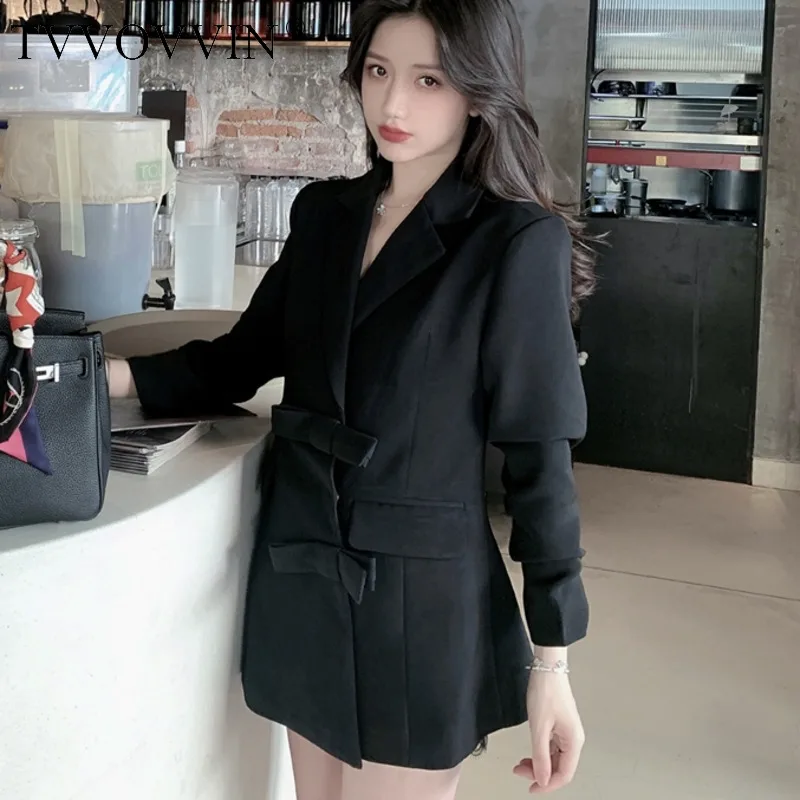 

Korea Women Blazer Bow Irregular Black Women Blazers Jackets Black Vintage Casual Suit Coats 2020 New Fashion Women Blazers Z0I8