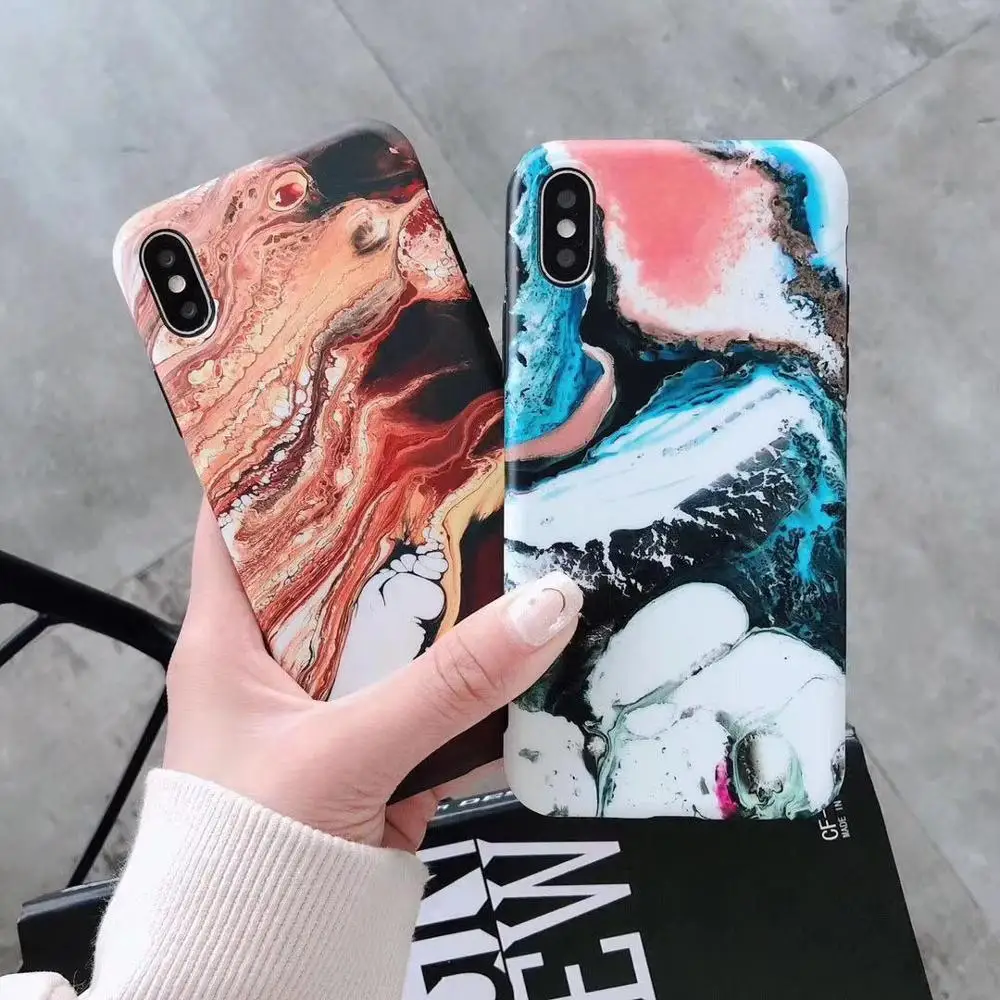 

ELALA Matte Marble Case For iphone 7 8 Plus Candy Color Flower Leafs Pattern Silicon Cover For iPhone 6 S 7Plus X XR XS Max Case