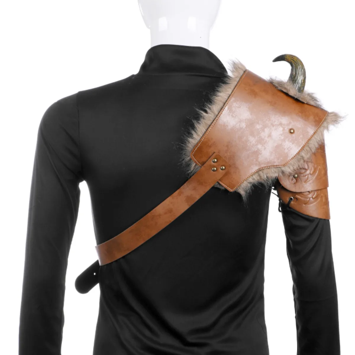 Косплей воина Armour костюм Косплей Взрослый из искусственной кожи коричневый мех викинга плеча Броня с рогом Костюм реквизит