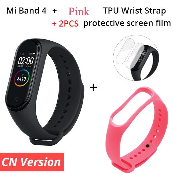CN n Pink Starp Xiaomi Mi-браслет 4 смарт-Браслет фитнес-браслет MiBand Band 4 Частота сердечных сокращений большой сенсорный экран сообщение Smartband - Цвет: CN n Pink Starp