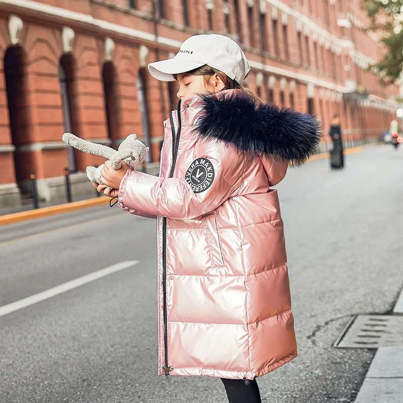 Winter Down Jacket Children Clothing Girl Coats Boy Waterproof Hooded Jackets Kids Parka Solid Warm Thick Long Coats Teen Parka - Цвет: Розовый