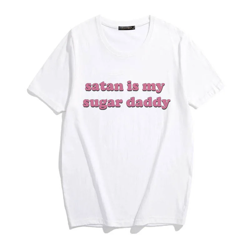 Yes Daddy сатана мой сахар папа эстетическое розовое письмо печати Kawaii топы летние милые Ulzzang Harajuku Повседневная шикарная женская футболка