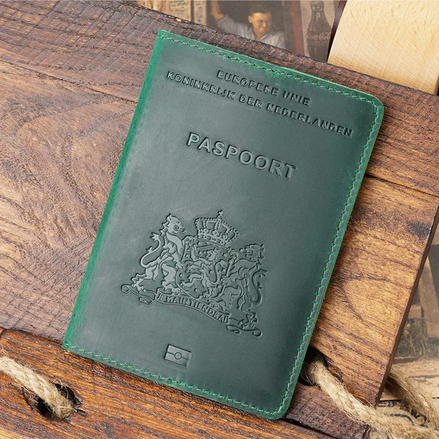 Genuine Leather Nederlands Passport Cover Men Leather Travel Passport holder nederland Business Travel Paspoort Hoesje green