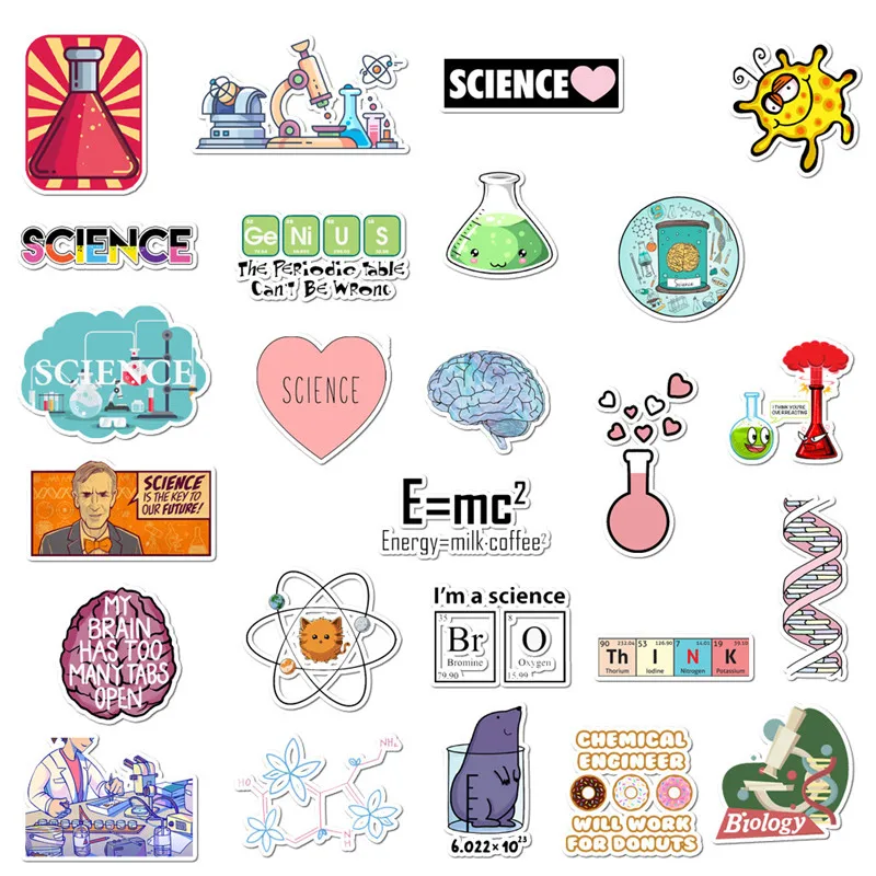 

50 Pcs/Set Science Physics Chemistry Stickers DIY Toy Waterproof PVC Sticker laptop Bottle Luggage Notebook Decorate for Student