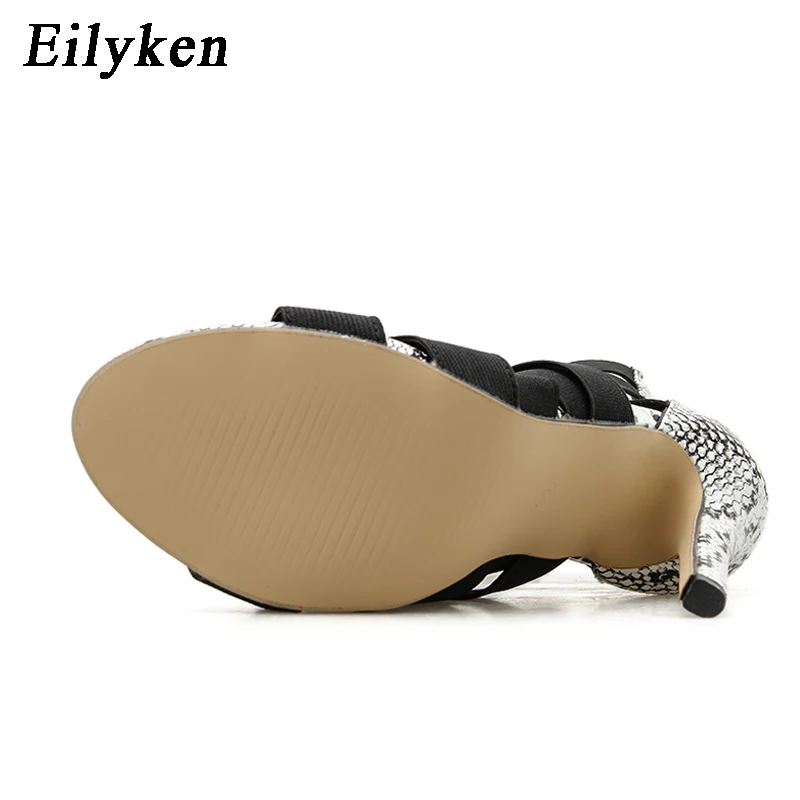 Eilyken; Модные женские сандалии в римском стиле со змеиным узором; пикантные летние женские туфли-лодочки на высоком каблуке с открытым носком и застежкой-молнией на лодыжке для вечеринок