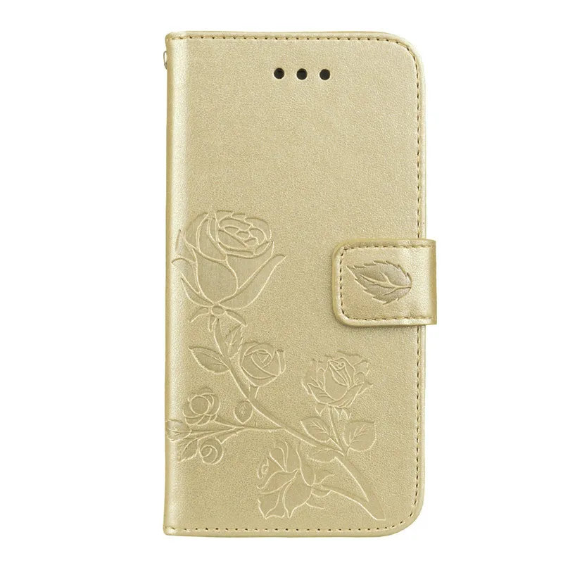 Gold Кожаный чехол-кошелек для iPhone Xs Max XR 8 7 Plus X 6s 6 Plus 5s SE 5 Book, откидной Чехол, мягкий чехол, 3D тисненый розовый цветок - Цвет: Gold
