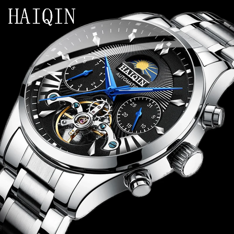 

HAIQIN 2020 Automatic Men's Watches Top brand luxury Blue mechanical wristwatch men waterproof week date reloj hombre tourbillon