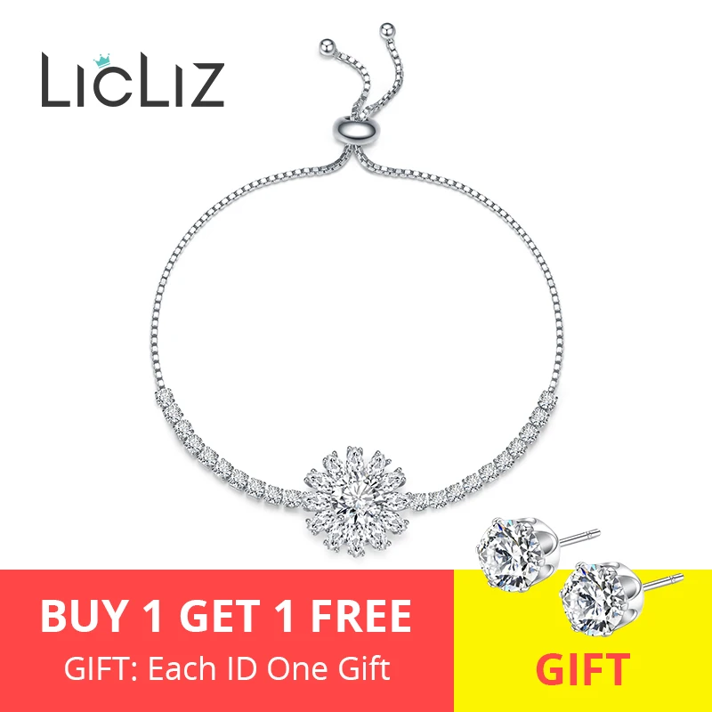 LicLiz,, модные, Роскошные, геометрические, цветочные, очаровательные, регулируемые браслеты для женщин, циркон, белое золото, коробка, цепь, ювелирное изделие, LUB0207