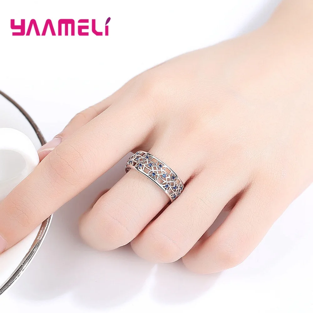 Colors Exquisite Austria Cubic Zirconia Hollow Geometric 925 Sterling Silver Rings For Women Elegant Fresh Jewelry Free Shipping
