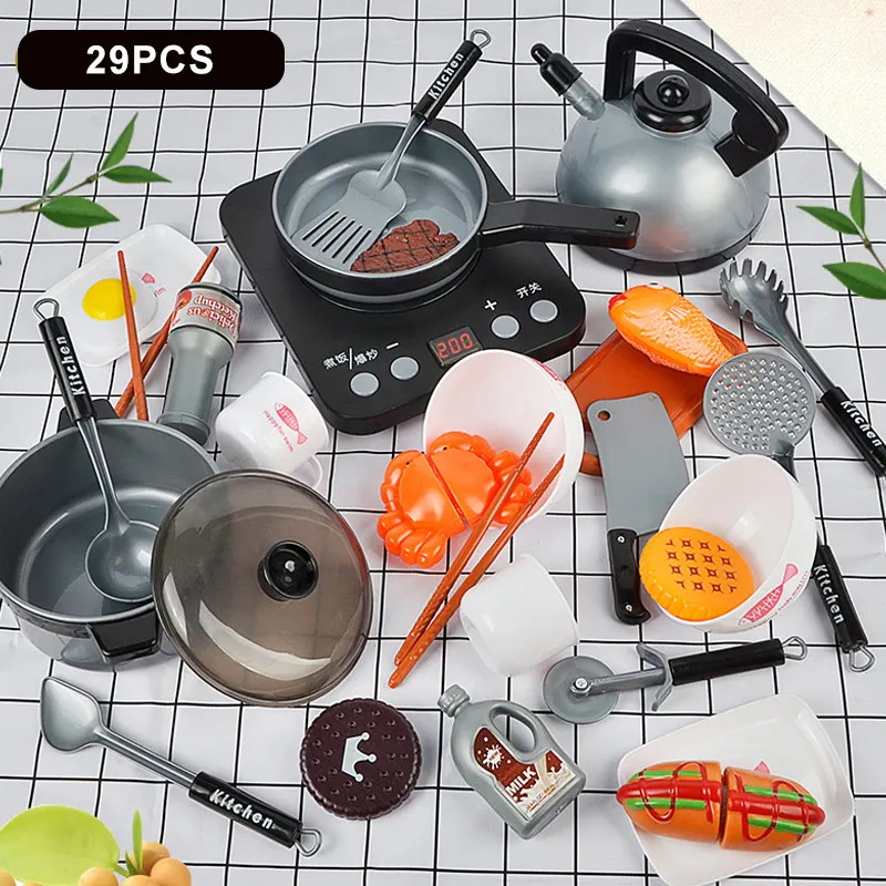 grey 29pcs Детские игрушки, имитация кухонной утвари для мальчиков и девочек, большой кухонный набор для детей, подарки для детей, миниатюрная еда - Цвет: grey 29pcs