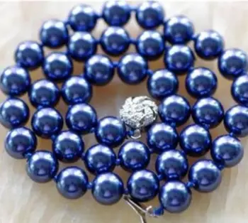 

Beautiful! 10MM Navy blue Sea Shell Pearl Necklace AAA WW BB